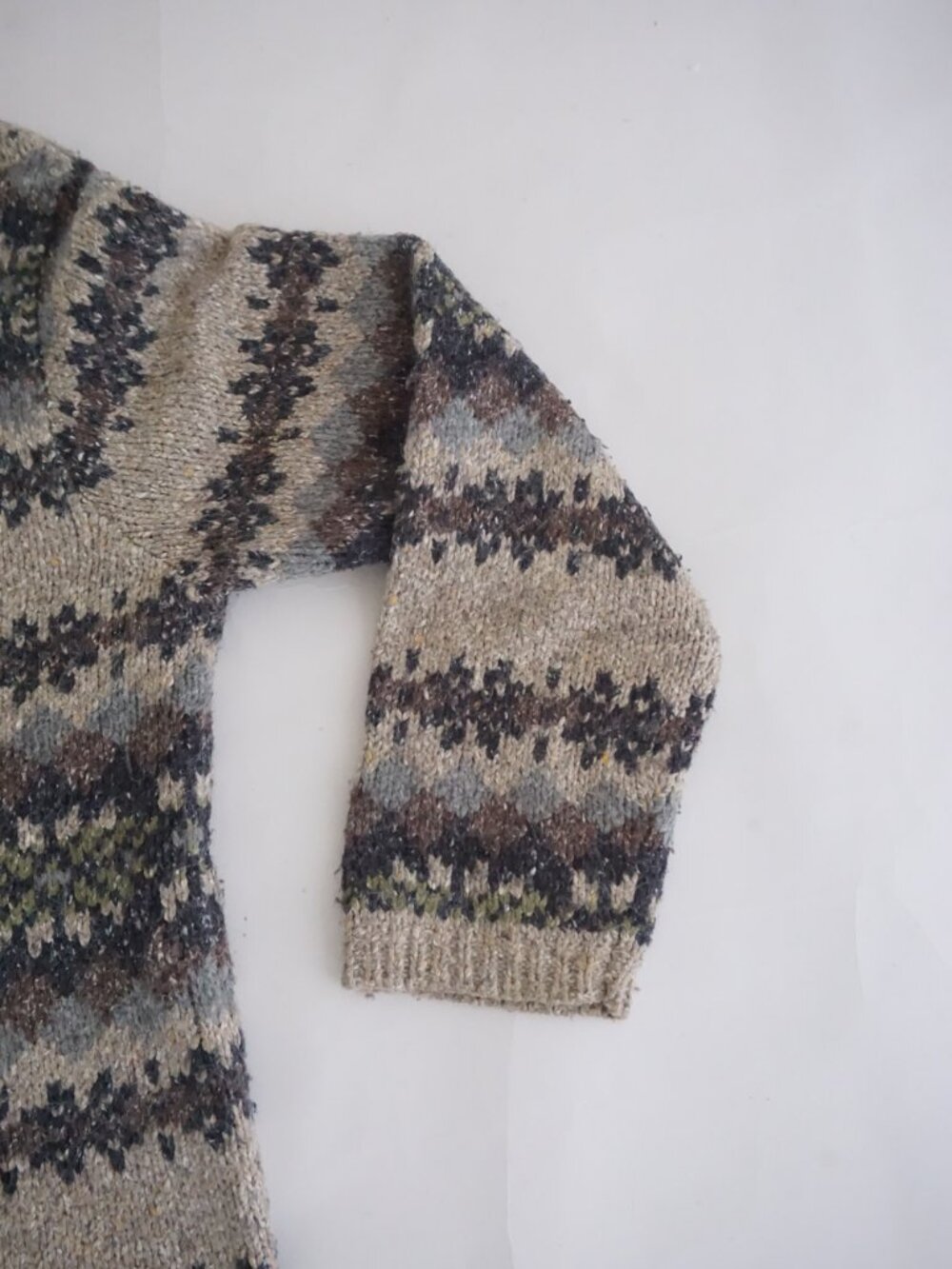 Vintage Croft & Barrow Beige Fair Isle Nordic Zip 100% Wool Knit Cardigan M - Picture 4 of 9